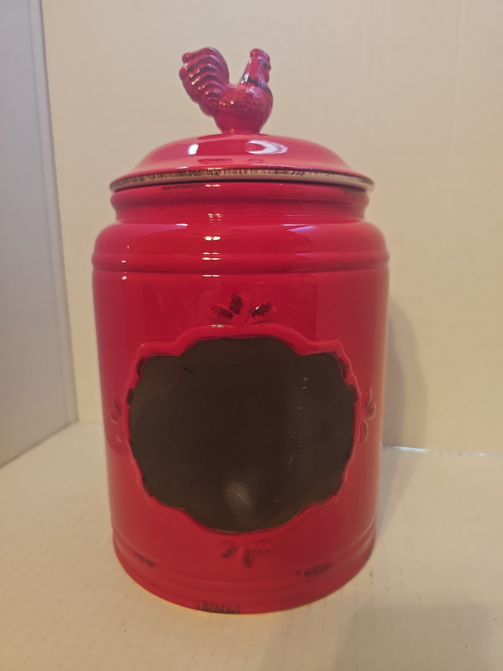 ome Essentials & Beyond Red Rooster Canister Chalkboard Ceramic 9 7/8”